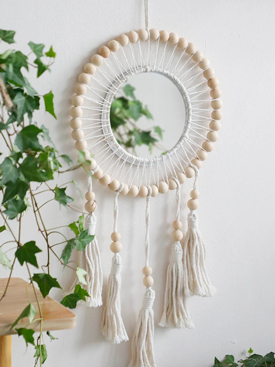 ๐ Boho Dream Catcher Macrame Wall Mirror โจ