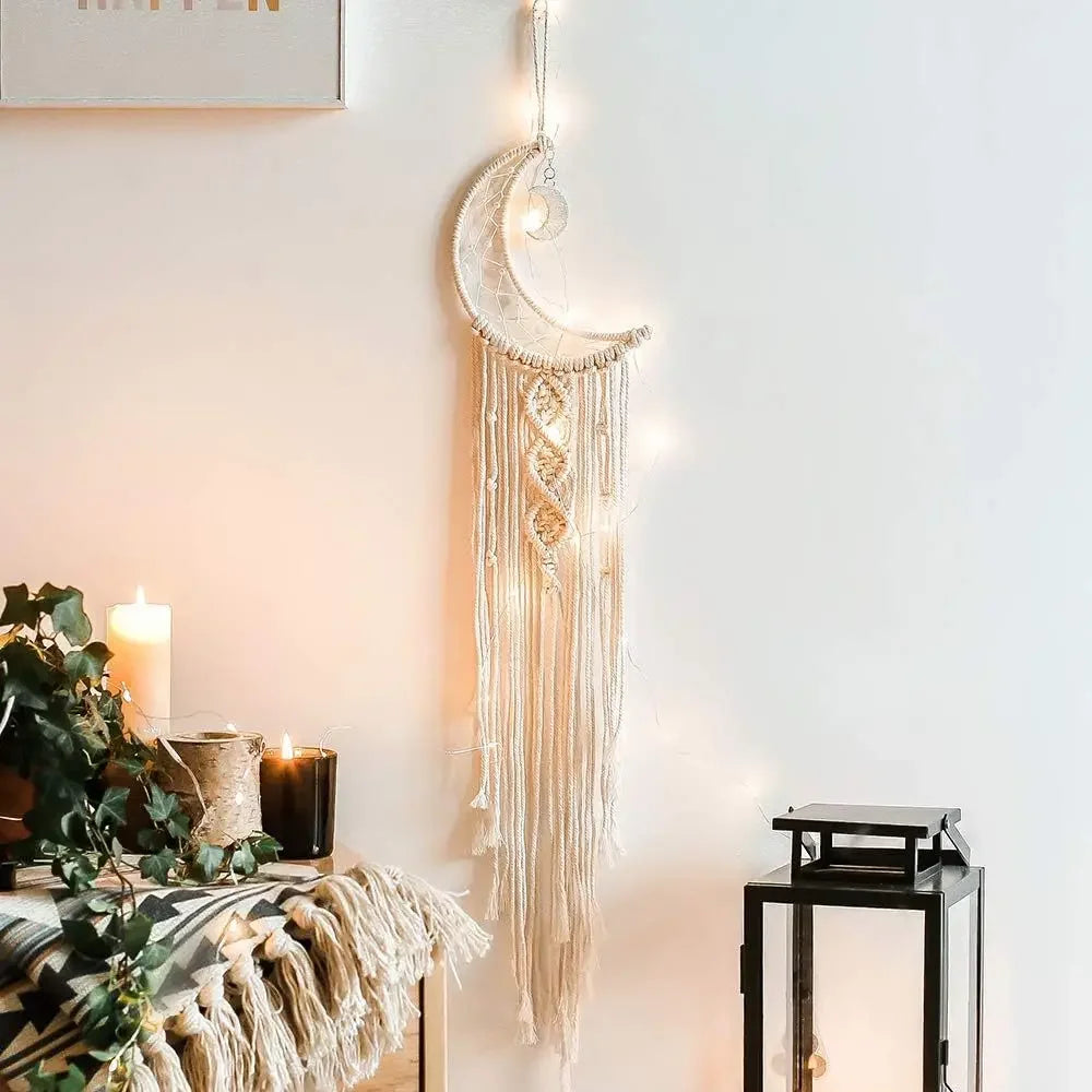 🌙 Handwoven Moon Macramé Dream Catcher Tapestry ✨