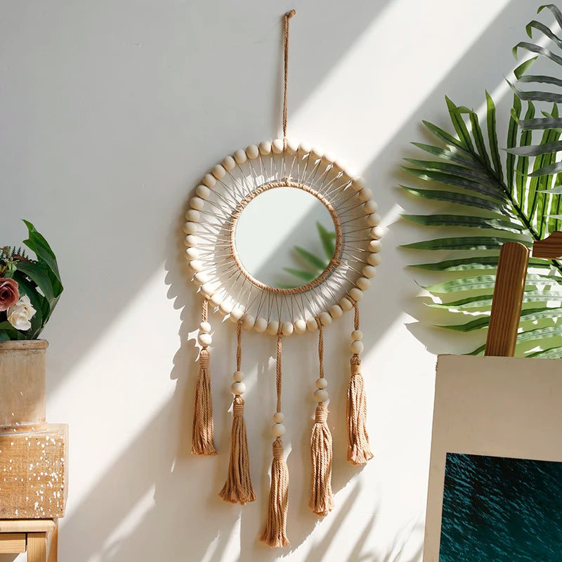 ๐ Boho Dream Catcher Macrame Wall Mirror โจ