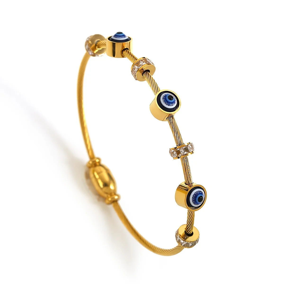 Exquisite Stainless Steel Evil Eye Charm Bracelet with Hollow Design & Rhinestones