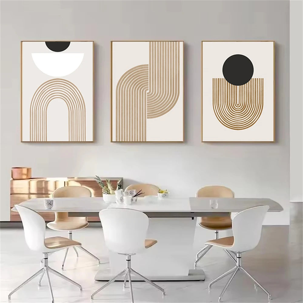 Neutral Tones Geometric Lines Poster – Black & Beige Canvas Art for Interior Decoration
