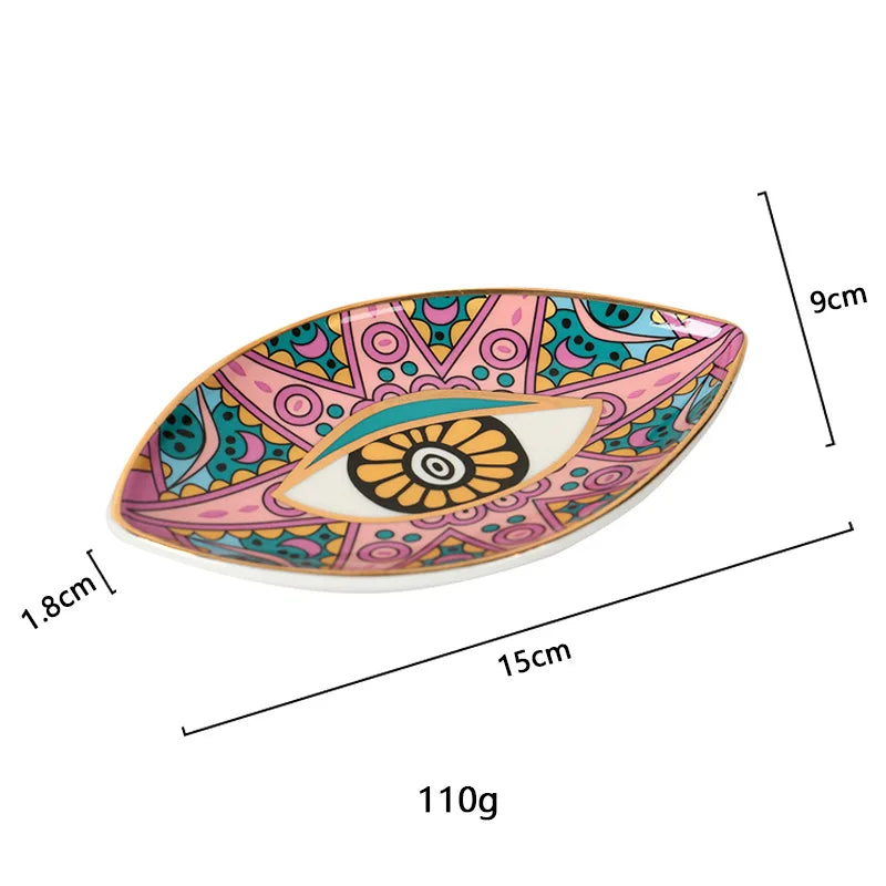Greek Evil Eye Ceramic Jewelry Tray – Trinket Dish for Rings, Earrings & Necklaces – Decorative Plate for Home Decor