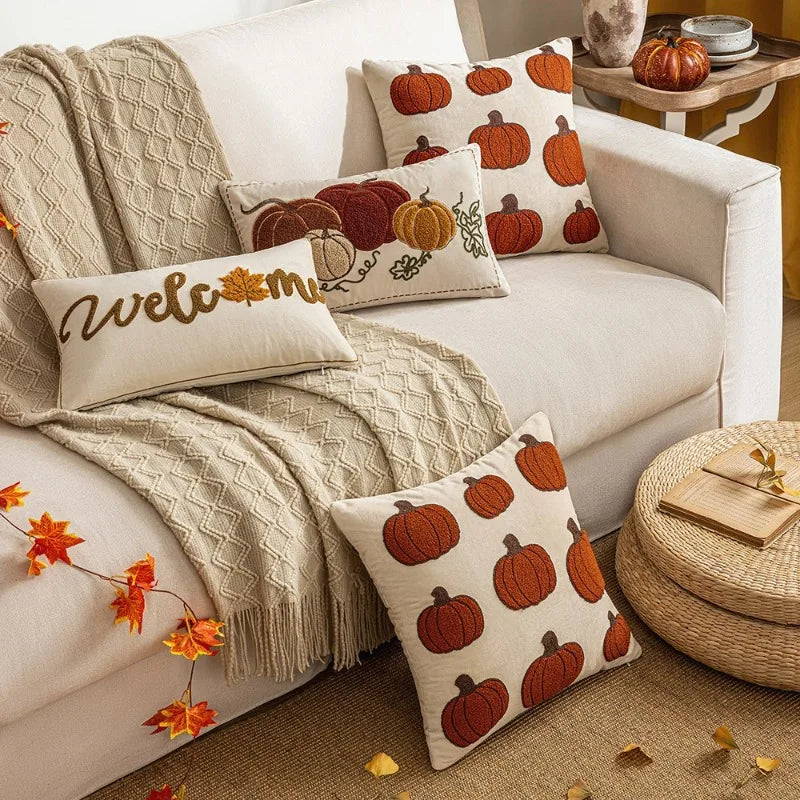 🍂 Autumn Pumpkin & Patchwork Throw Pillow Covers 🧡