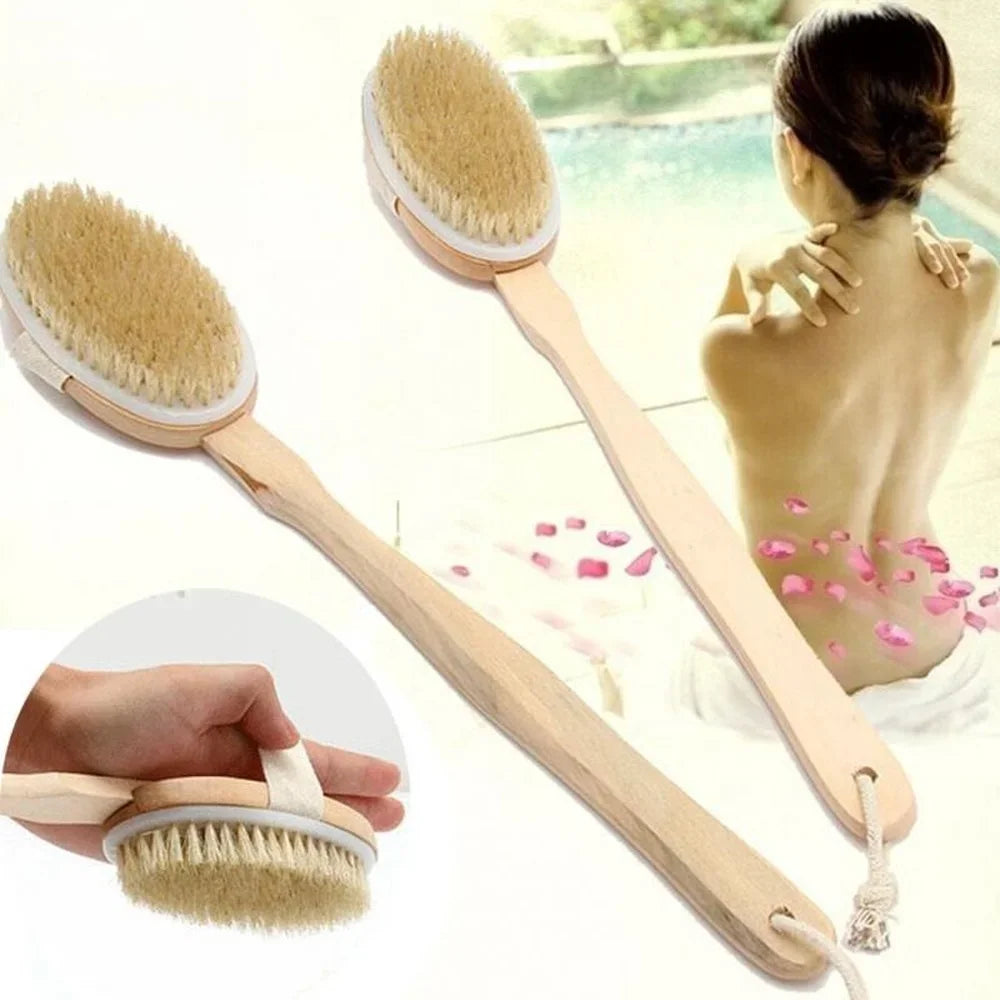 1Pc Wooden Long Handle Shower Body Brush ā Detachable Bath & Massage Exfoliating Back Brush