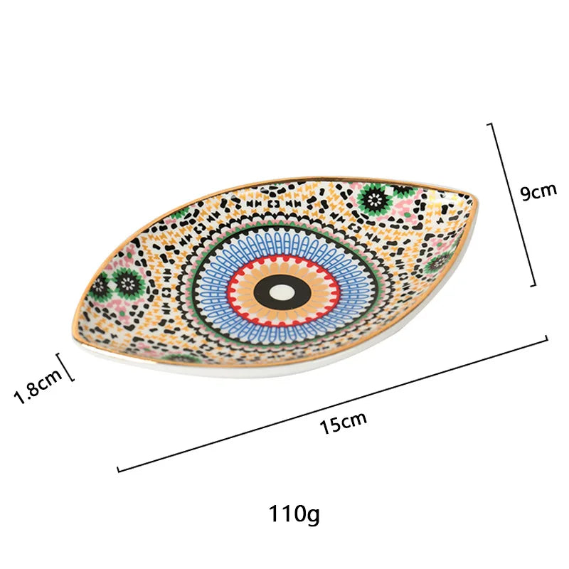 Greek Evil Eye Ceramic Jewelry Tray – Trinket Dish for Rings, Earrings & Necklaces – Decorative Plate for Home Decor