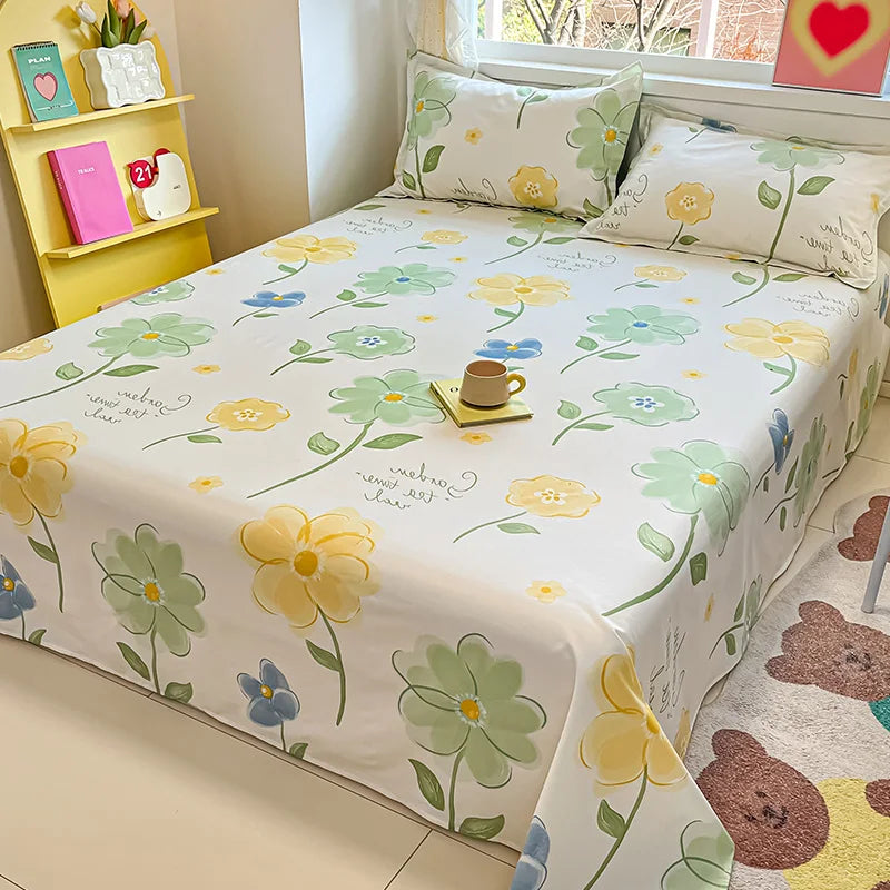 🌸 1-Piece 100% Cotton Flower Print Bed Sheet – Single/Double/Queen/King Size, Kids & Adults Bedding