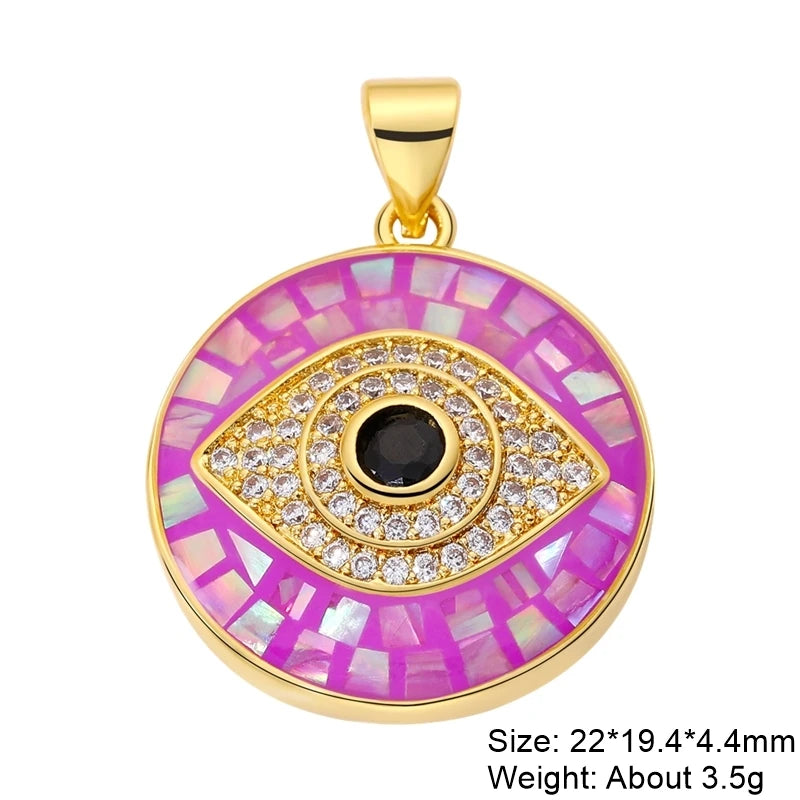 👁️ Juya 18K Gold Plated Greek Evil Eye Charms – Handmade Luxury Pendants with Cubic Zirconia for DIY Jewelry Making