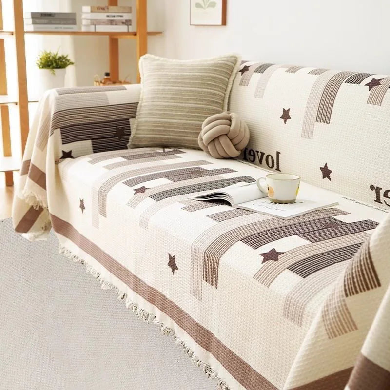 Universal One-Piece Sofa Cover – Cotton Linen or Faux Leather, Anti-Slip, Modern Simple Style Home Fabric