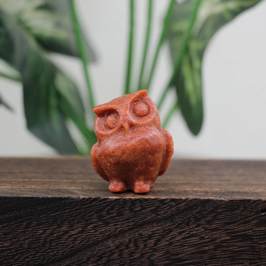 Hand Carved Gemstone Owl Statue – Mini Crystal Quartz Figurine, Healing Animal Ornament for Home & Office Décor Gifts"