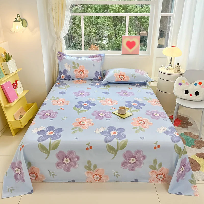 🌸 1-Piece 100% Cotton Flower Print Bed Sheet – Single/Double/Queen/King Size, Kids & Adults Bedding