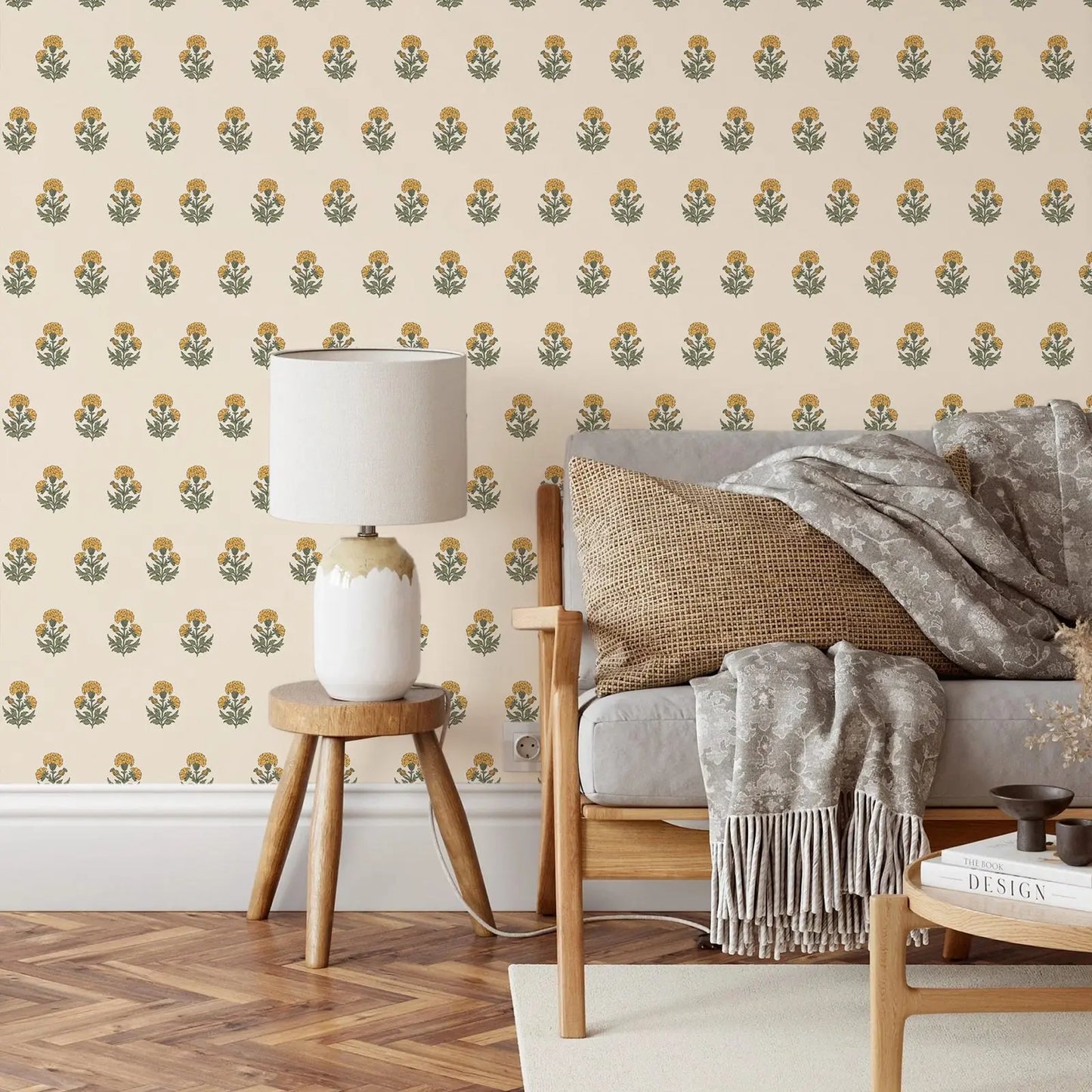 🌼 Vintage Marigold Floral Wallpaper ☀️