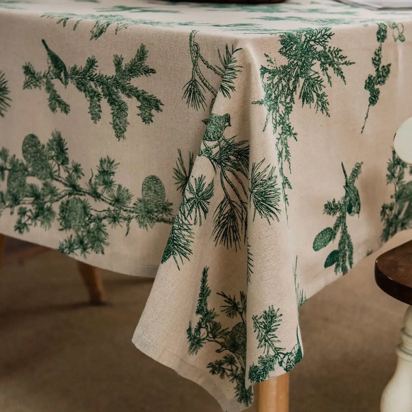 🍃 Cotton Linen Pine Printed Rectangular Tablecloth 🏡 | Handmade Pastoral Style 🌿 | Perfect for Dining, Parties, Weddings & Home Decor ✨