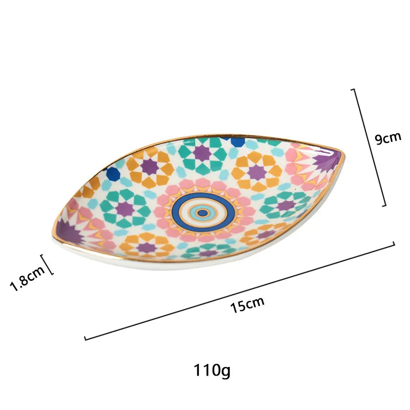 Greek Evil Eye Ceramic Jewelry Tray – Trinket Dish for Rings, Earrings & Necklaces – Decorative Plate for Home Decor