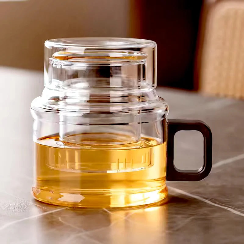 400ml Reusable Heat-Resistant Glass Tea Cup ā With Infuser Filter & Wooden Handle, Office & Flower Tea Mug