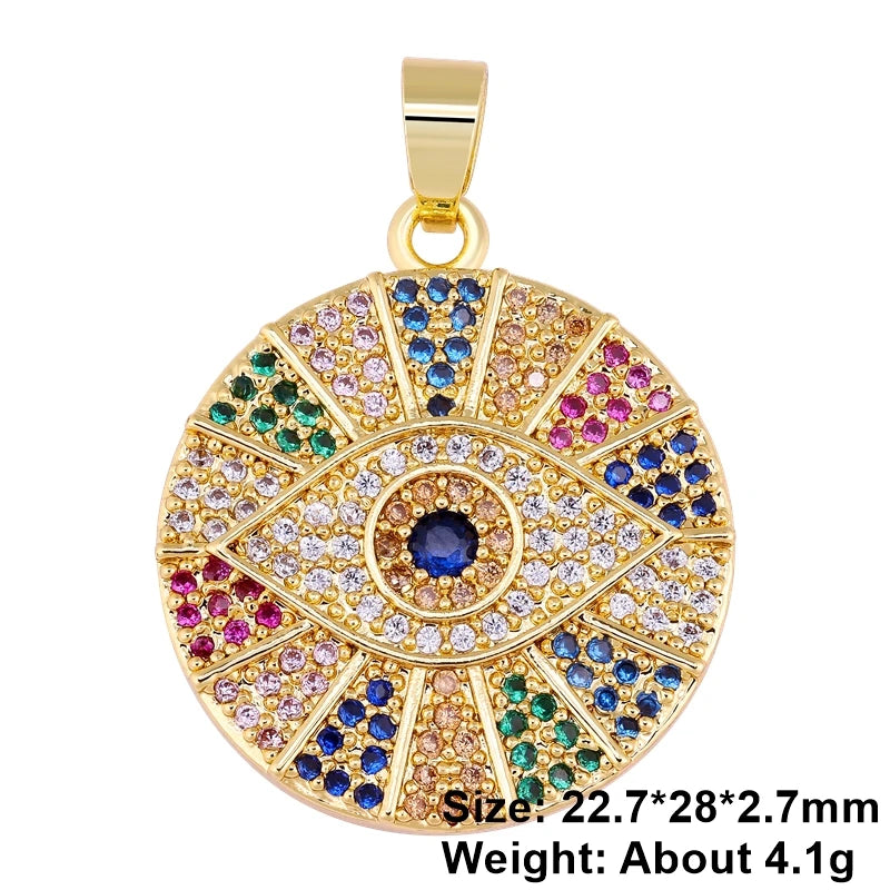 👁️ Juya 18K Gold Plated Greek Evil Eye Charms – Handmade Luxury Pendants with Cubic Zirconia for DIY Jewelry Making