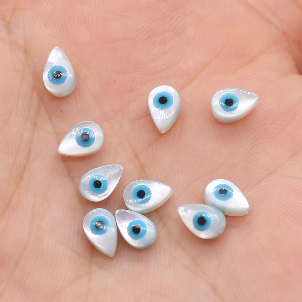 🧿 4Pcs Natural Sea Shell Evil Eye Charms – Blue Greek Eye & Mother of Pearl Beads for DIY Jewelry, Bracelets & Necklaces