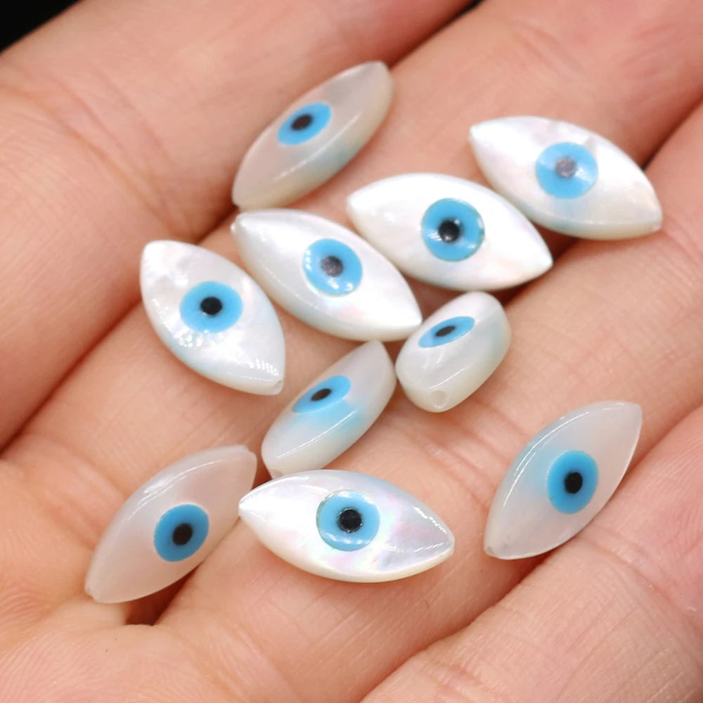 🧿 4Pcs Natural Sea Shell Evil Eye Charms – Blue Greek Eye & Mother of Pearl Beads for DIY Jewelry, Bracelets & Necklaces