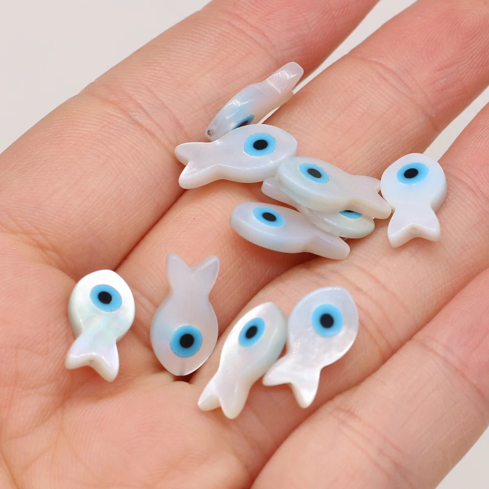 🧿 4Pcs Natural Sea Shell Evil Eye Charms – Blue Greek Eye & Mother of Pearl Beads for DIY Jewelry, Bracelets & Necklaces