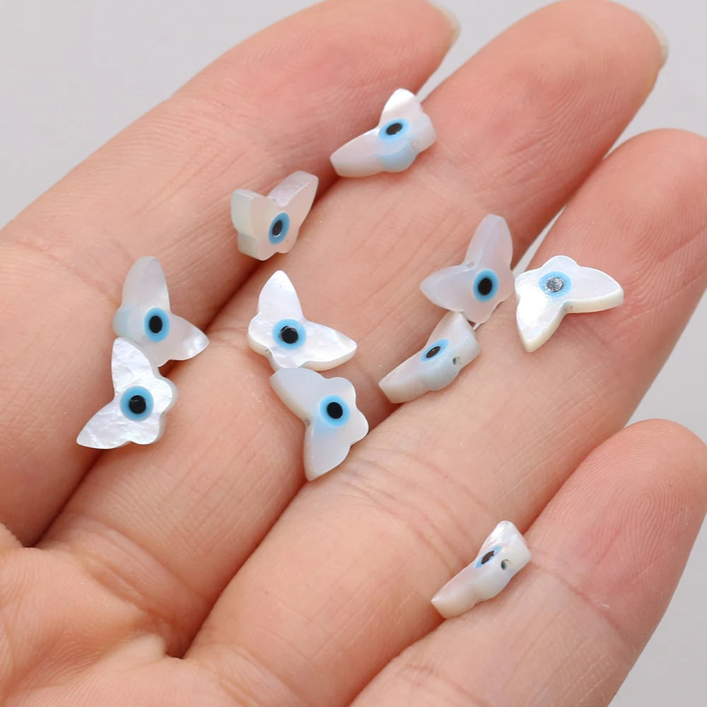 🧿 4Pcs Natural Sea Shell Evil Eye Charms – Blue Greek Eye & Mother of Pearl Beads for DIY Jewelry, Bracelets & Necklaces
