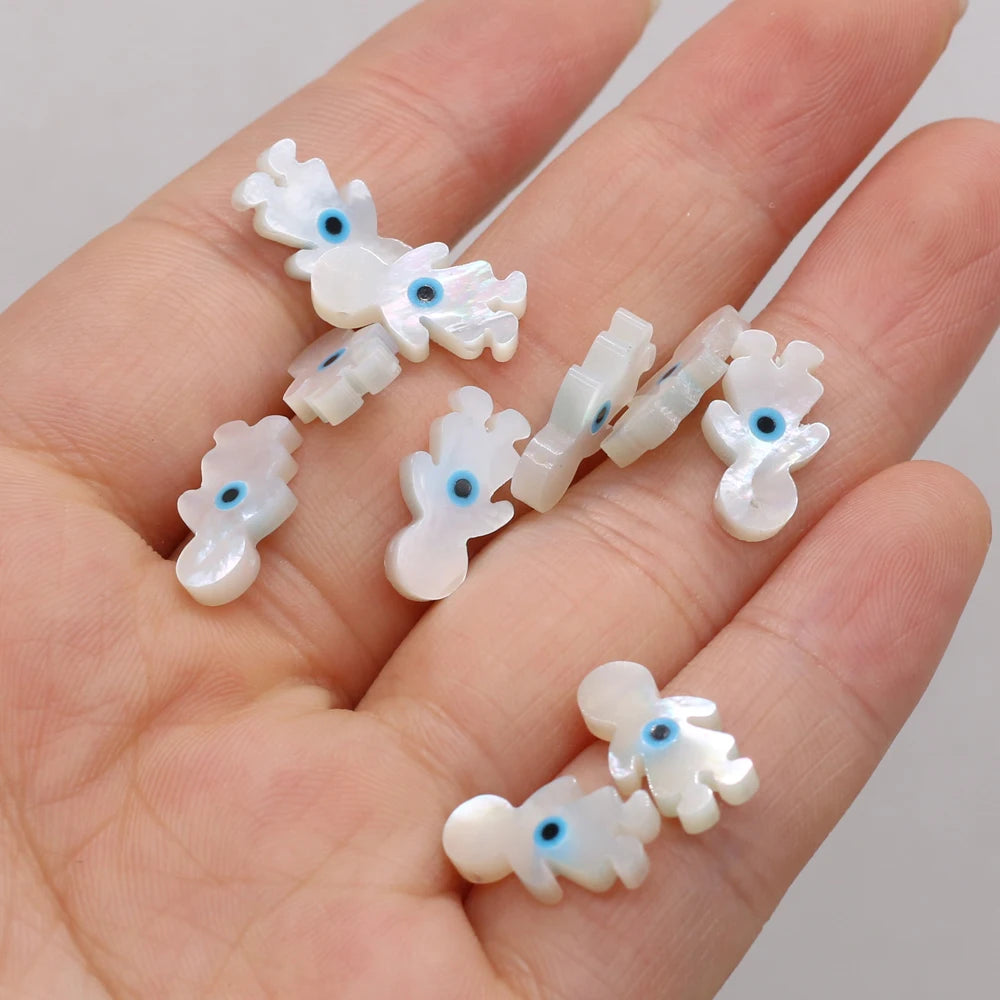 🧿 4Pcs Natural Sea Shell Evil Eye Charms – Blue Greek Eye & Mother of Pearl Beads for DIY Jewelry, Bracelets & Necklaces