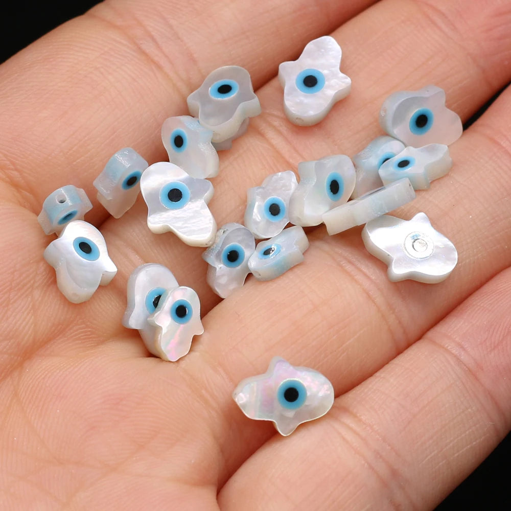🧿 4Pcs Natural Sea Shell Evil Eye Charms – Blue Greek Eye & Mother of Pearl Beads for DIY Jewelry, Bracelets & Necklaces