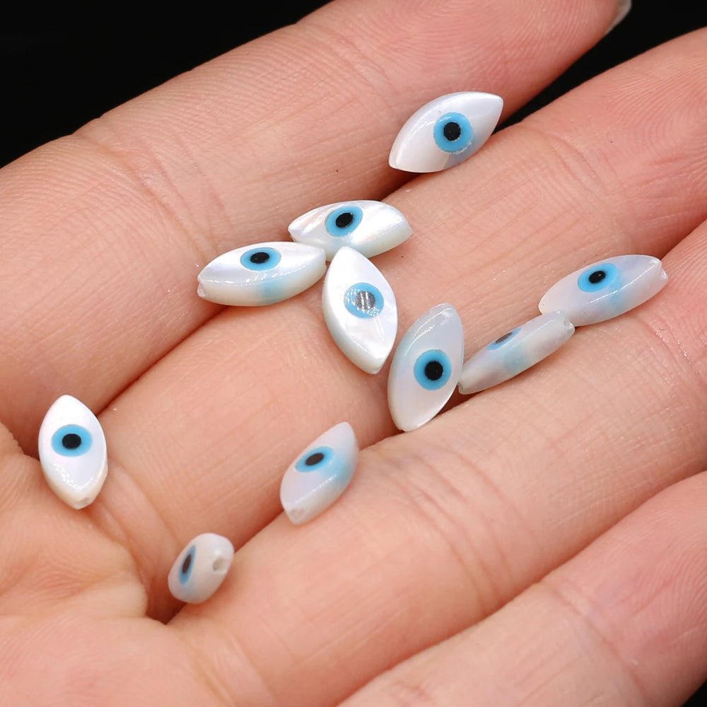 🧿 4Pcs Natural Sea Shell Evil Eye Charms – Blue Greek Eye & Mother of Pearl Beads for DIY Jewelry, Bracelets & Necklaces