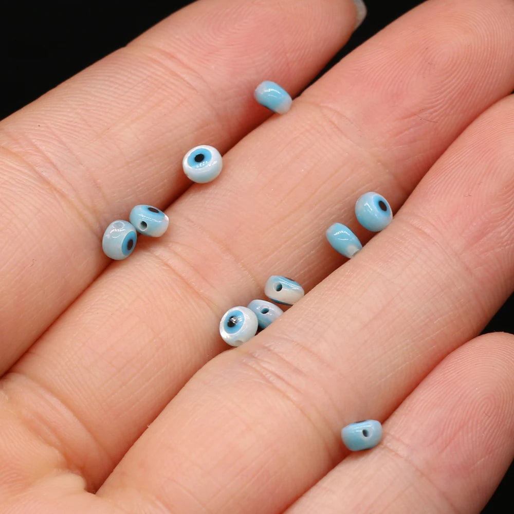 🧿 4Pcs Natural Sea Shell Evil Eye Charms – Blue Greek Eye & Mother of Pearl Beads for DIY Jewelry, Bracelets & Necklaces