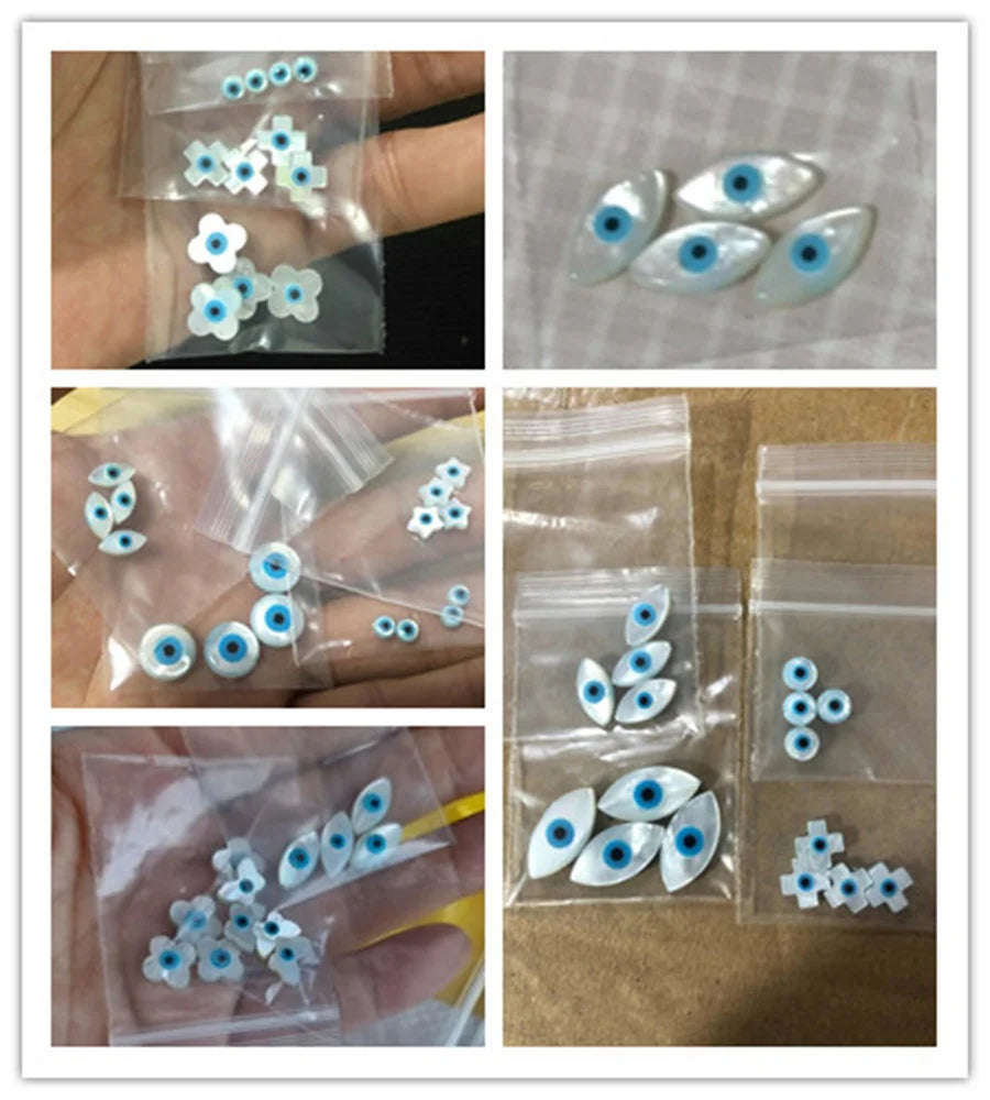 🧿 4Pcs Natural Sea Shell Evil Eye Charms – Blue Greek Eye & Mother of Pearl Beads for DIY Jewelry, Bracelets & Necklaces