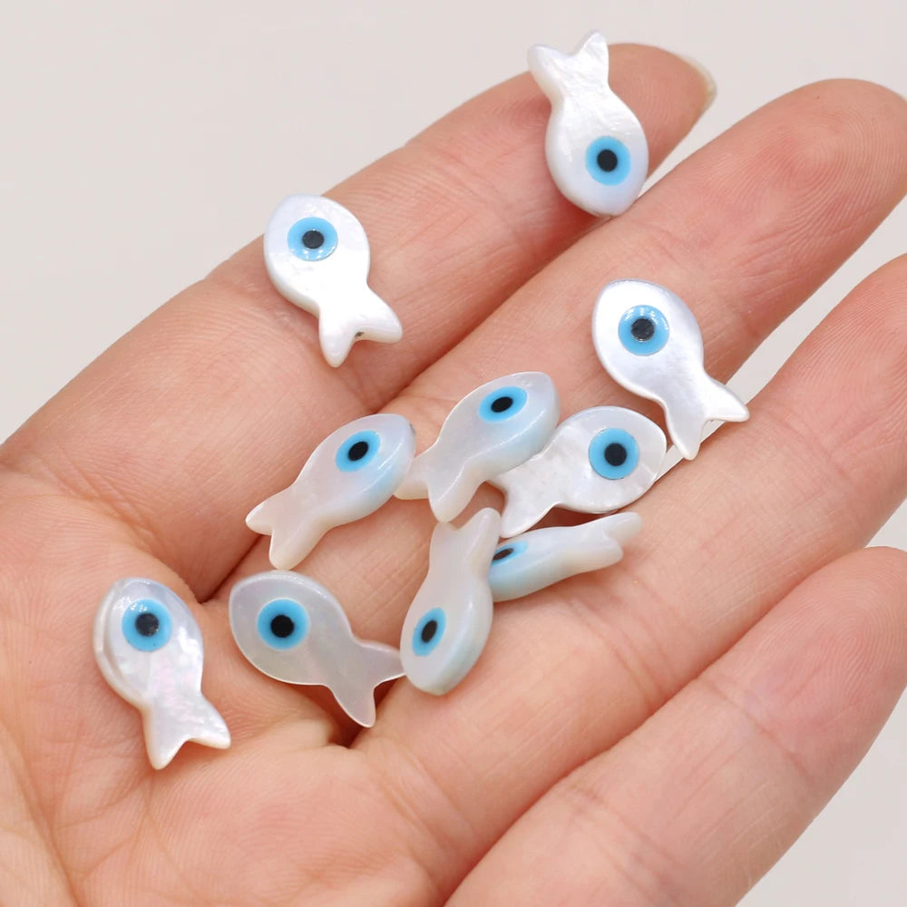 🧿 4Pcs Natural Sea Shell Evil Eye Charms – Blue Greek Eye & Mother of Pearl Beads for DIY Jewelry, Bracelets & Necklaces
