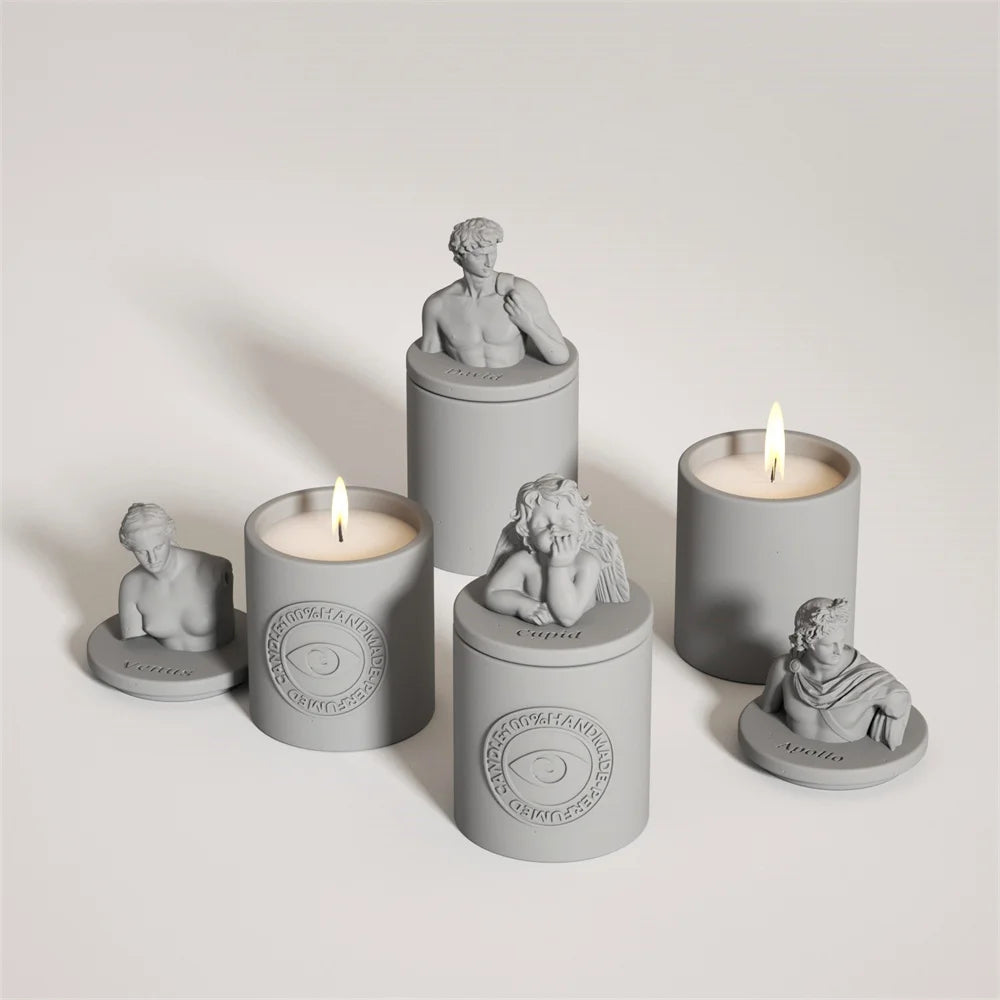 DIY Greek Sculpture Candle Jar Mold – Silicone Mold with Lid for Home Decor Candle Containers