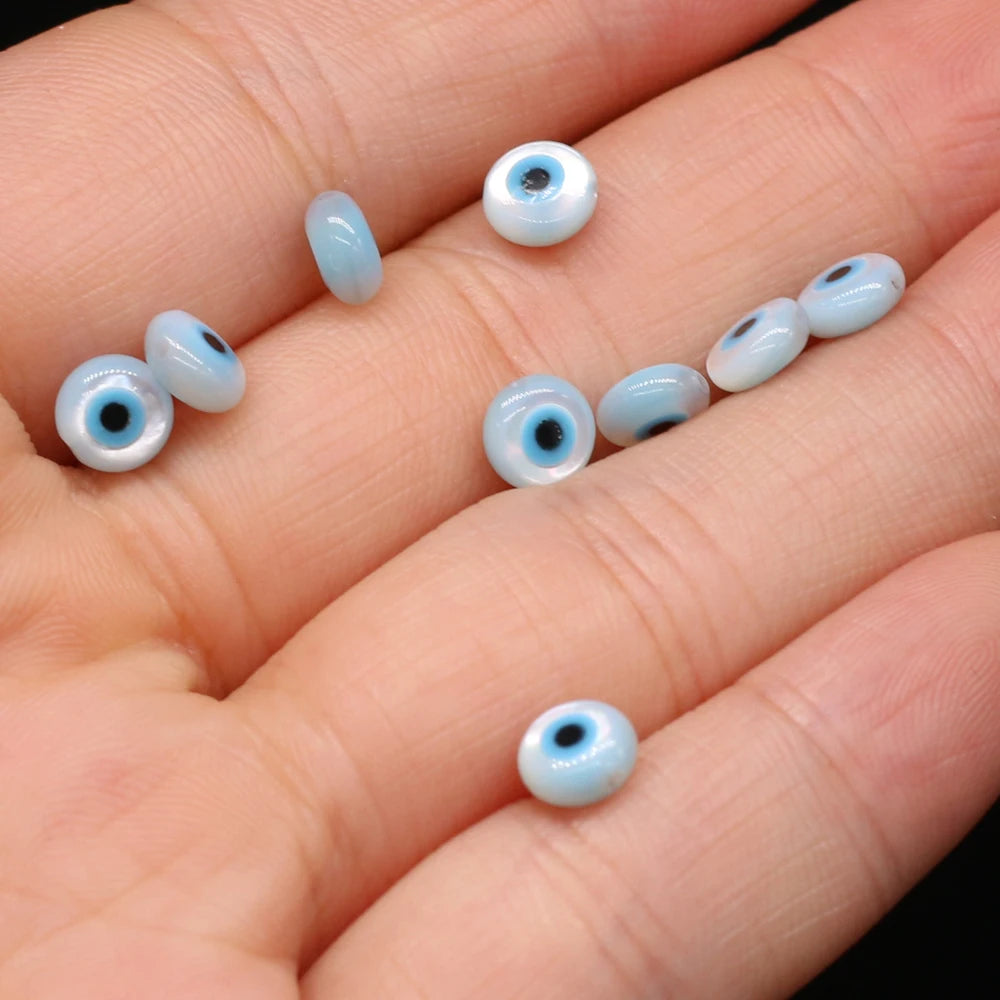 🧿 4Pcs Natural Sea Shell Evil Eye Charms – Blue Greek Eye & Mother of Pearl Beads for DIY Jewelry, Bracelets & Necklaces