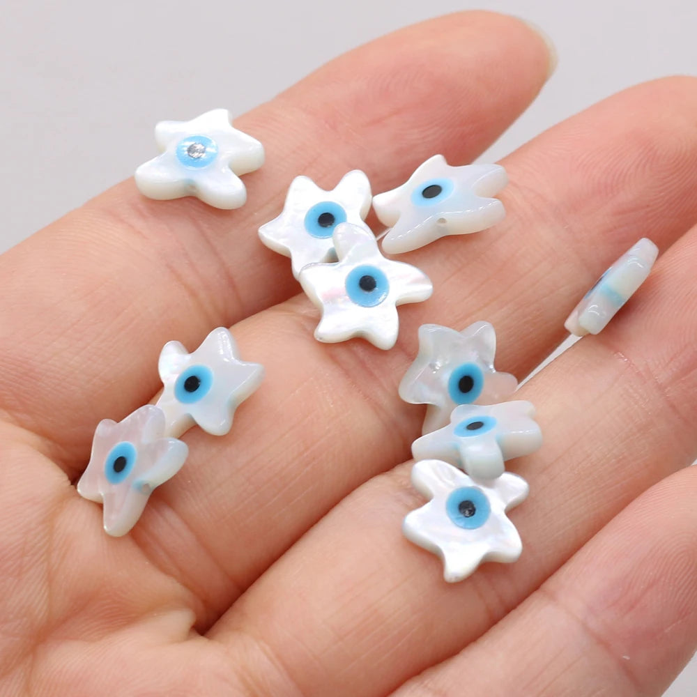 🧿 4Pcs Natural Sea Shell Evil Eye Charms – Blue Greek Eye & Mother of Pearl Beads for DIY Jewelry, Bracelets & Necklaces