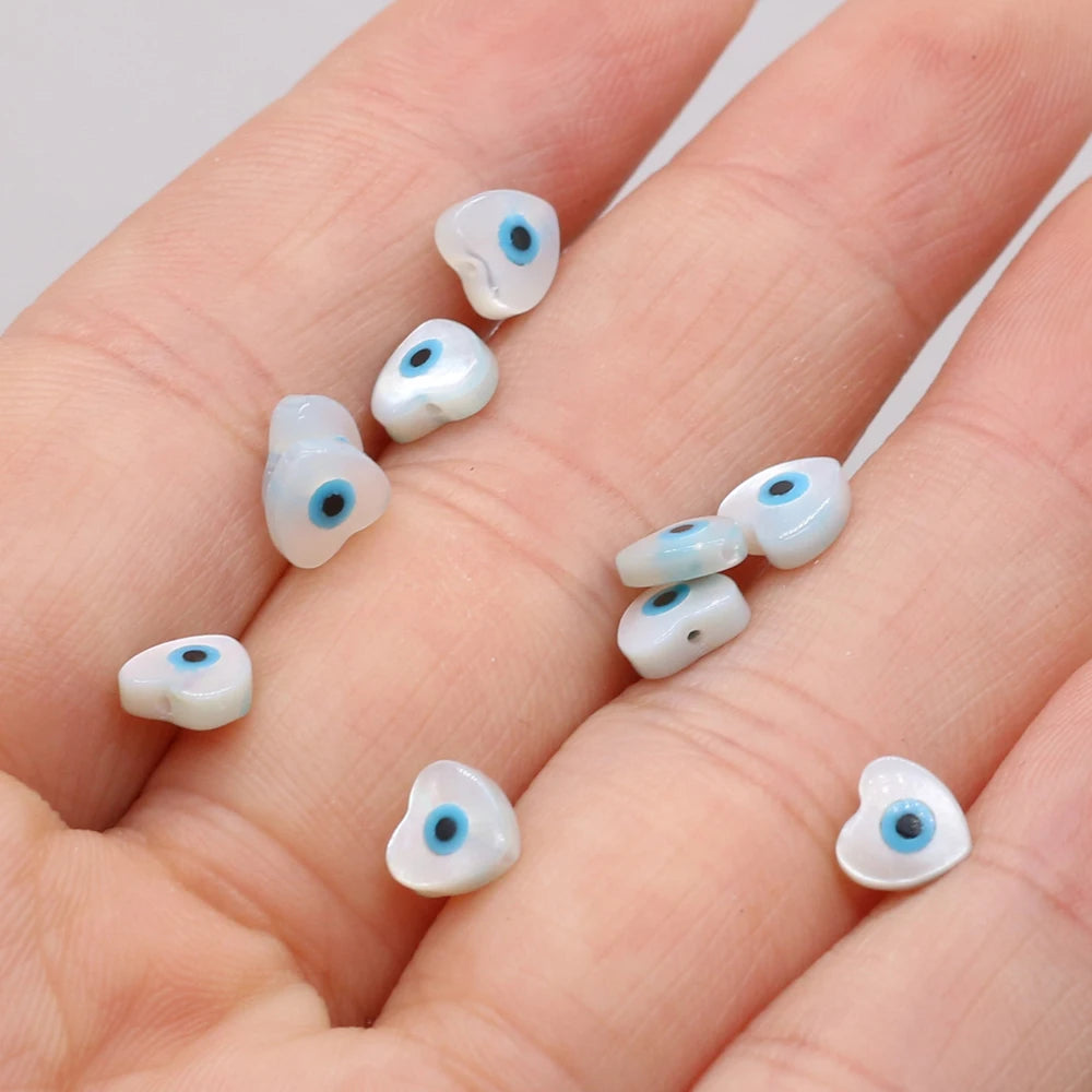 🧿 4Pcs Natural Sea Shell Evil Eye Charms – Blue Greek Eye & Mother of Pearl Beads for DIY Jewelry, Bracelets & Necklaces