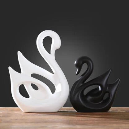Swan and Deer Ceramic Crafts – Elegant Animal Sculptures for Living Room or Desk Display