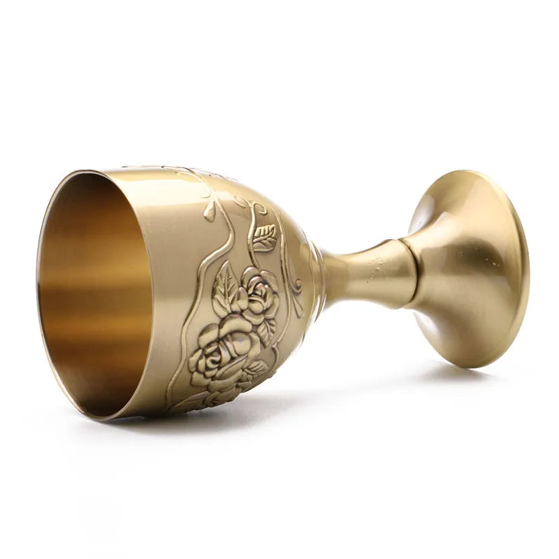 Vintage Mediterranean Wine Glass – Handmade Copper Goblet, Engraved Flower Pattern, 40/120ML Drinkware