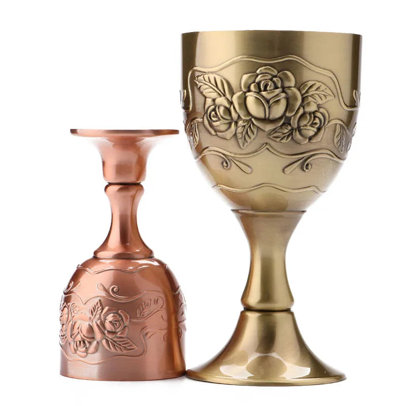 Vintage Mediterranean Wine Glass – Handmade Copper Goblet, Engraved Flower Pattern, 40/120ML Drinkware