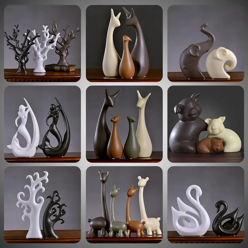 Swan and Deer Ceramic Crafts – Elegant Animal Sculptures for Living Room or Desk Display