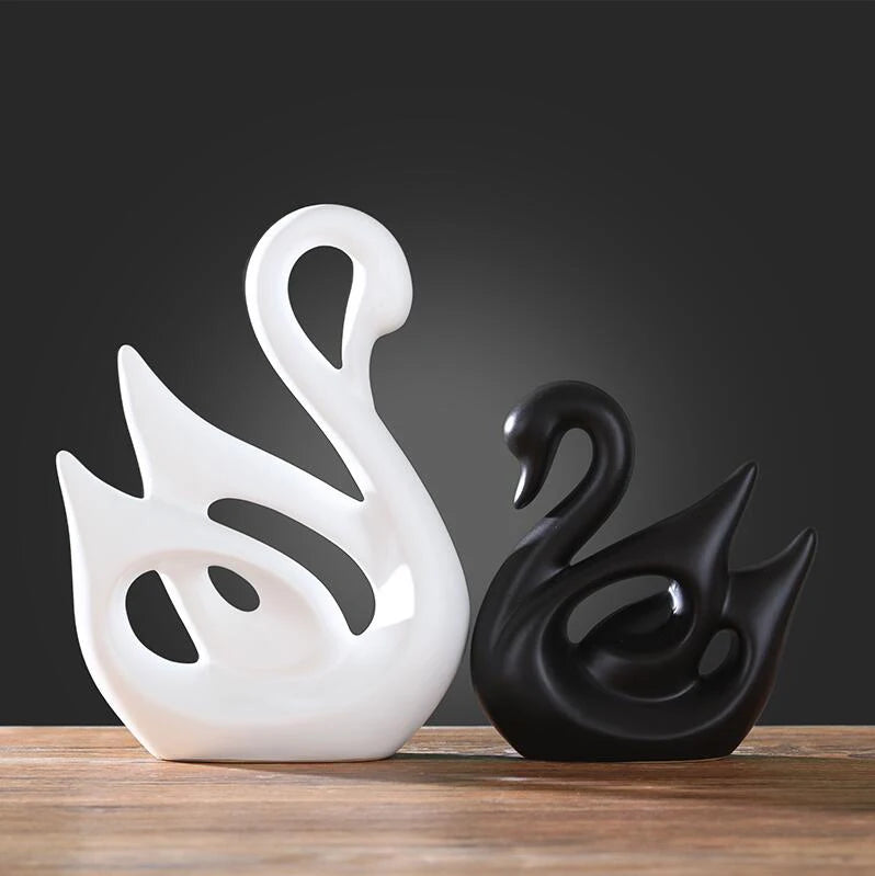 Swan and Deer Ceramic Crafts – Elegant Animal Sculptures for Living Room or Desk Display