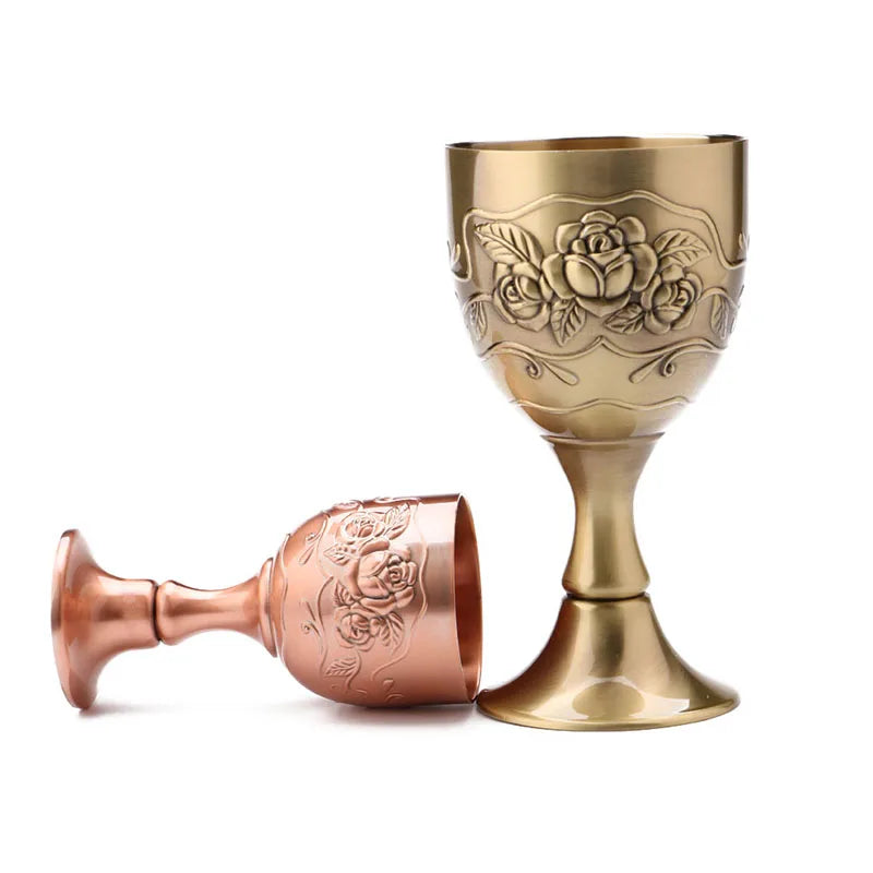 Vintage Mediterranean Wine Glass – Handmade Copper Goblet, Engraved Flower Pattern, 40/120ML Drinkware