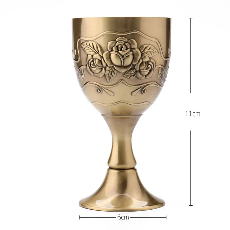 Vintage Mediterranean Wine Glass – Handmade Copper Goblet, Engraved Flower Pattern, 40/120ML Drinkware