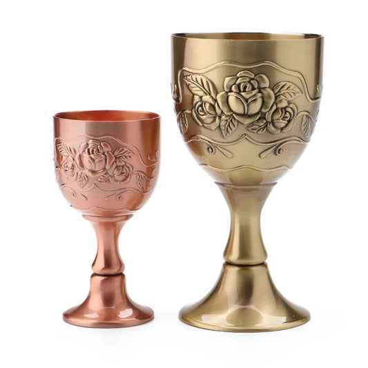 Vintage Mediterranean Wine Glass – Handmade Copper Goblet, Engraved Flower Pattern, 40/120ML Drinkware