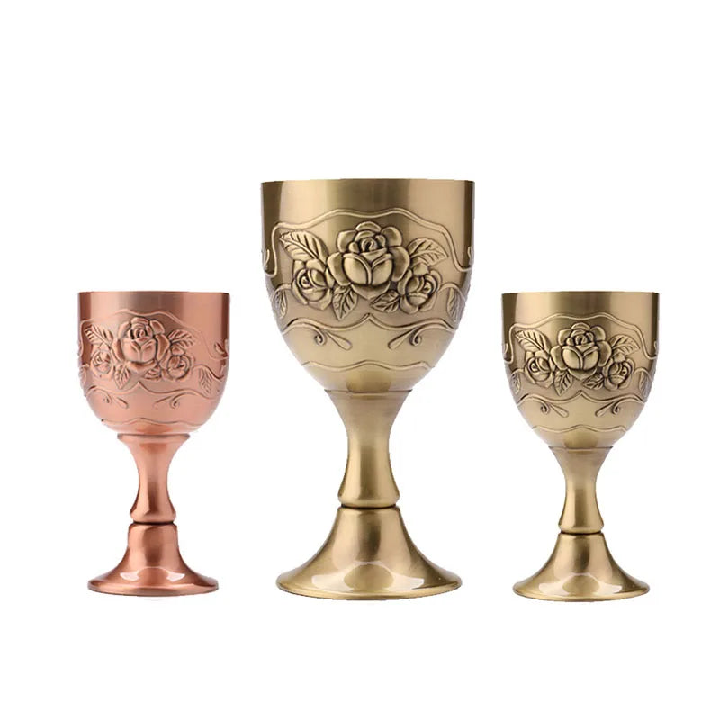 Vintage Mediterranean Wine Glass – Handmade Copper Goblet, Engraved Flower Pattern, 40/120ML Drinkware