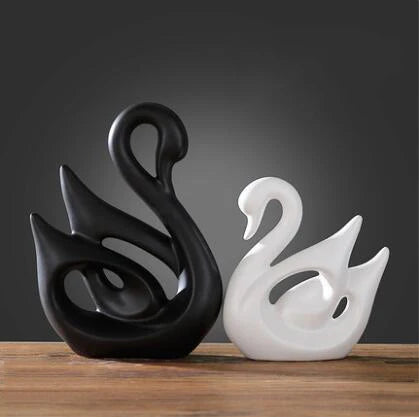 Swan and Deer Ceramic Crafts – Elegant Animal Sculptures for Living Room or Desk Display