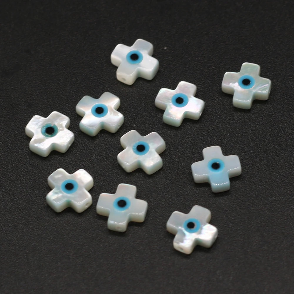 🧿 4Pcs Natural Sea Shell Evil Eye Charms – Blue Greek Eye & Mother of Pearl Beads for DIY Jewelry, Bracelets & Necklaces