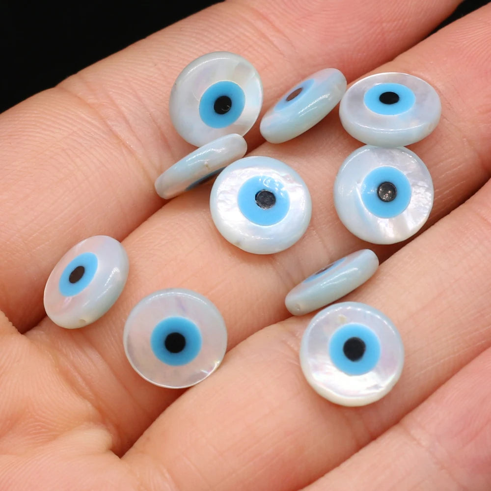 🧿 4Pcs Natural Sea Shell Evil Eye Charms – Blue Greek Eye & Mother of Pearl Beads for DIY Jewelry, Bracelets & Necklaces
