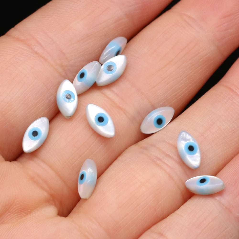 🧿 4Pcs Natural Sea Shell Evil Eye Charms – Blue Greek Eye & Mother of Pearl Beads for DIY Jewelry, Bracelets & Necklaces