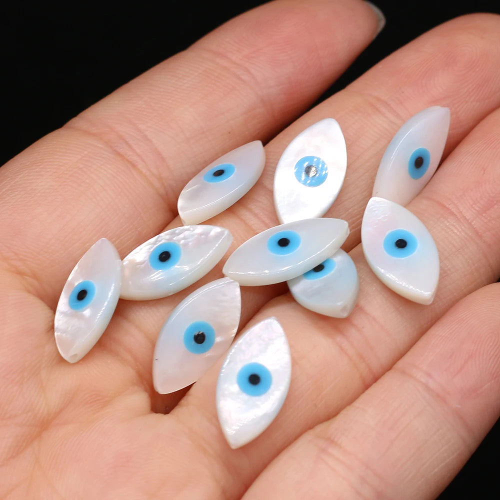 🧿 4Pcs Natural Sea Shell Evil Eye Charms – Blue Greek Eye & Mother of Pearl Beads for DIY Jewelry, Bracelets & Necklaces