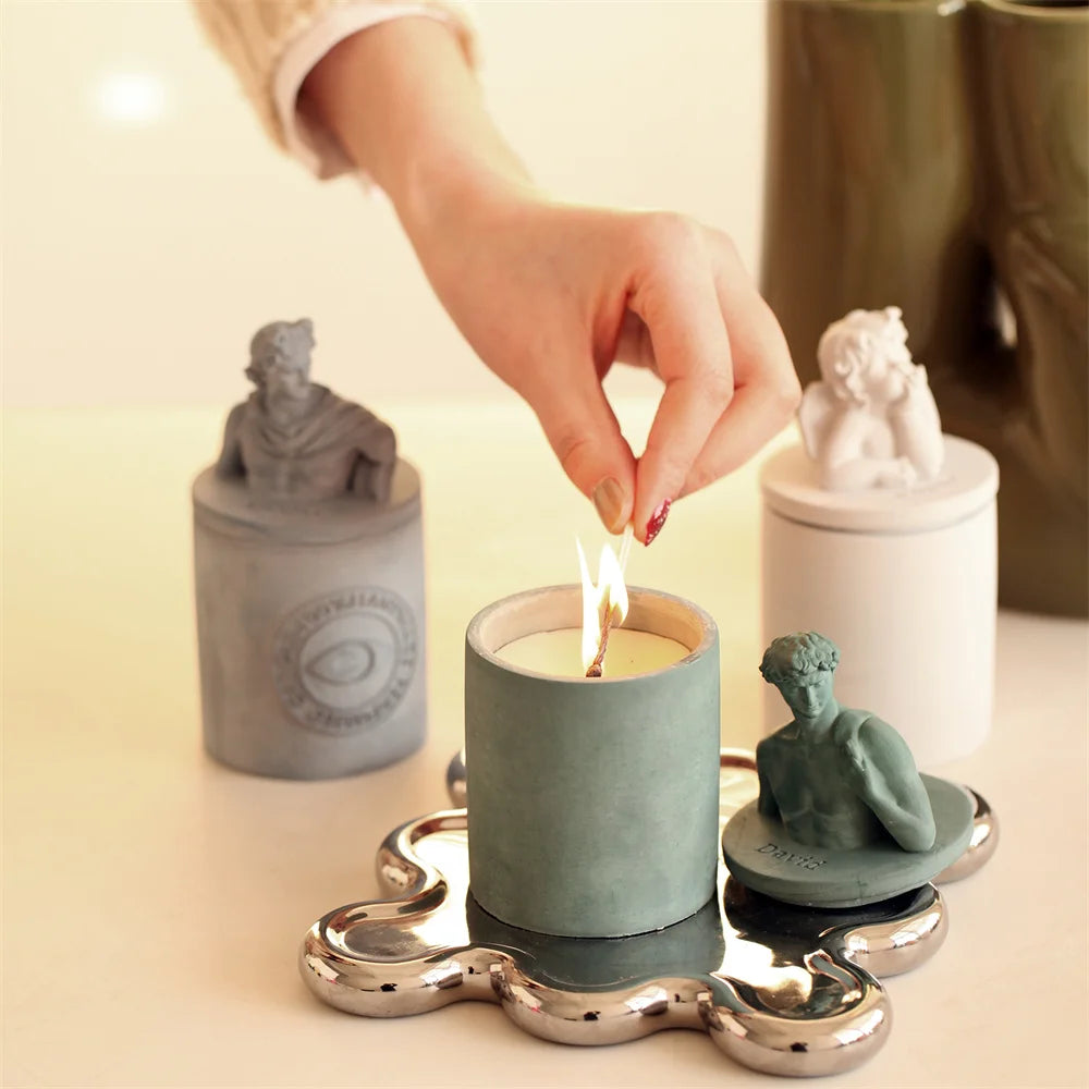 DIY Greek Sculpture Candle Jar Mold – Silicone Mold with Lid for Home Decor Candle Containers