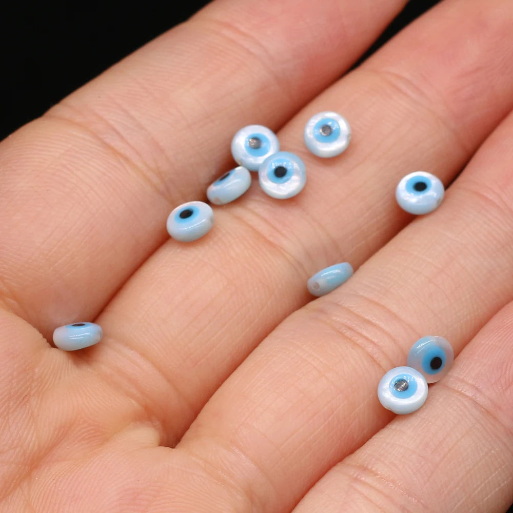🧿 4Pcs Natural Sea Shell Evil Eye Charms – Blue Greek Eye & Mother of Pearl Beads for DIY Jewelry, Bracelets & Necklaces
