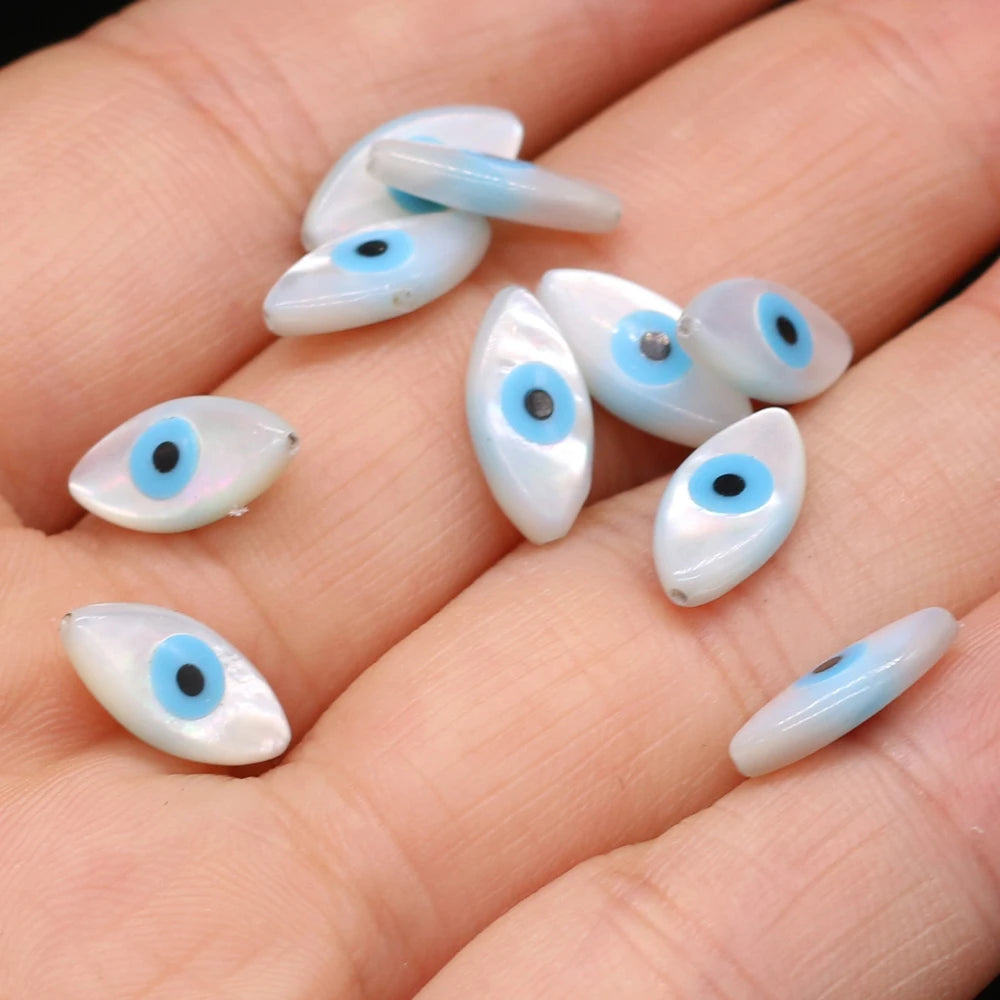🧿 4Pcs Natural Sea Shell Evil Eye Charms – Blue Greek Eye & Mother of Pearl Beads for DIY Jewelry, Bracelets & Necklaces